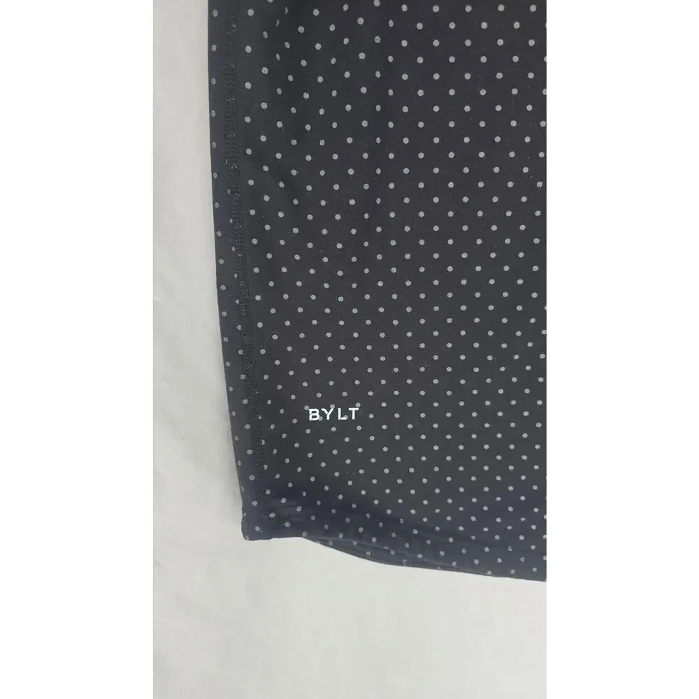 BYLT Polo Shirt Mens Medium Black Polka Dot LUX Drop Cut Stretch Short Sleeve